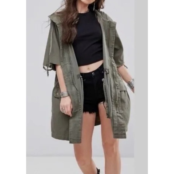 Free People Jackets & Blazers - Free People Reworked Oversized Hooded Army Jacket in Olive Green
